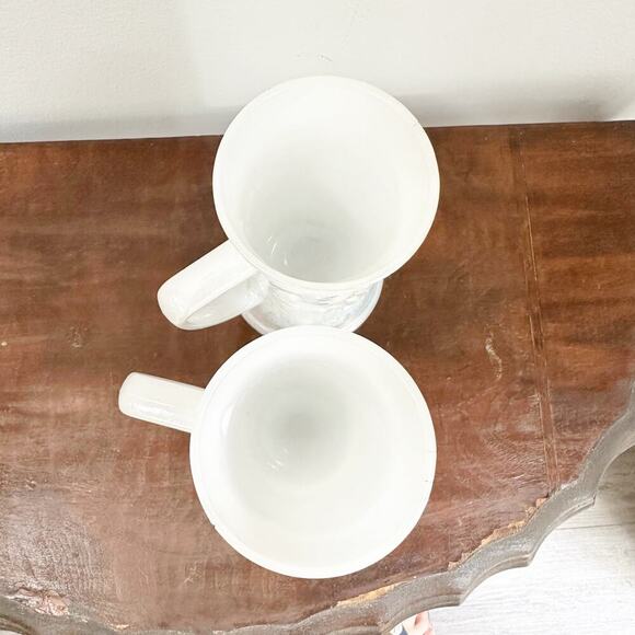 Federal Milk Glass Beer Steins Iridescent Tavern Scene Mugs Set of 2 USA - Picture 2 of 9